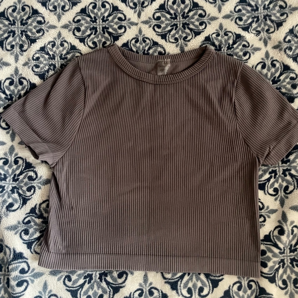 Ribbed Short Sleeve Top - Brown